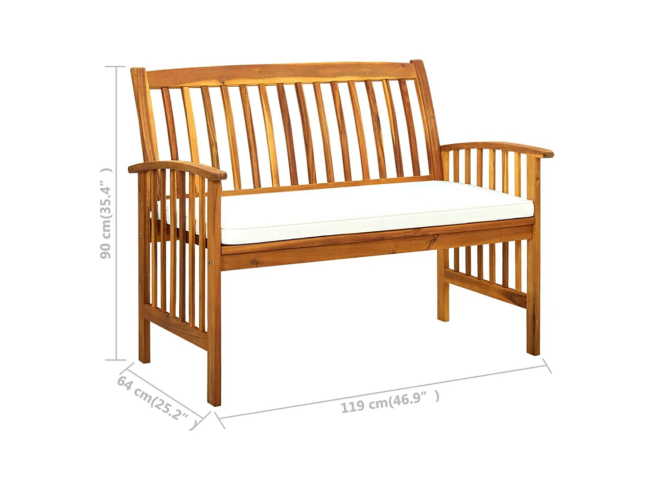 Panca da giardino con cuscino 119 cm Legno massello di acacia