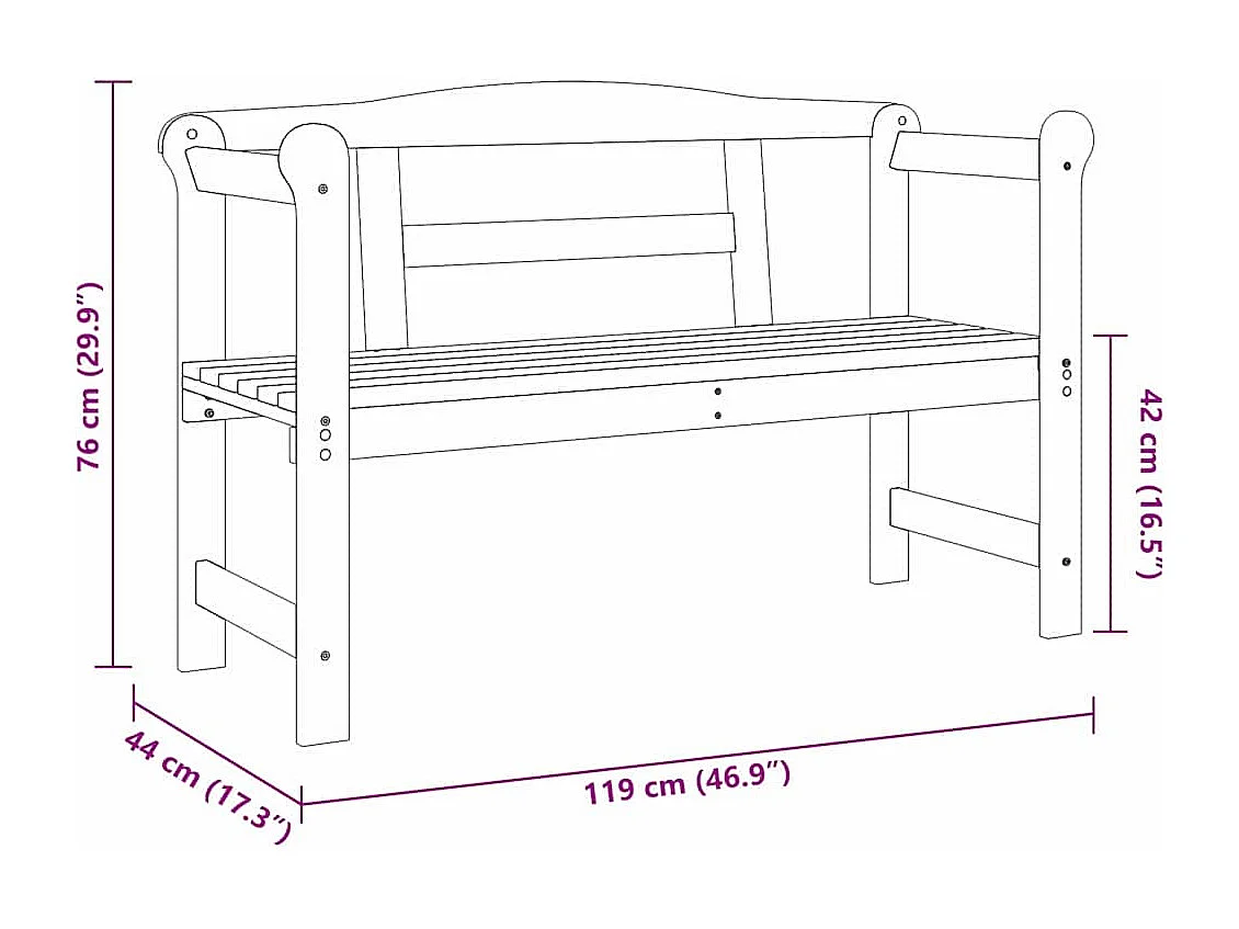 Banc extérieur Marron 119 x 76 x 44cm Bois de pin massif