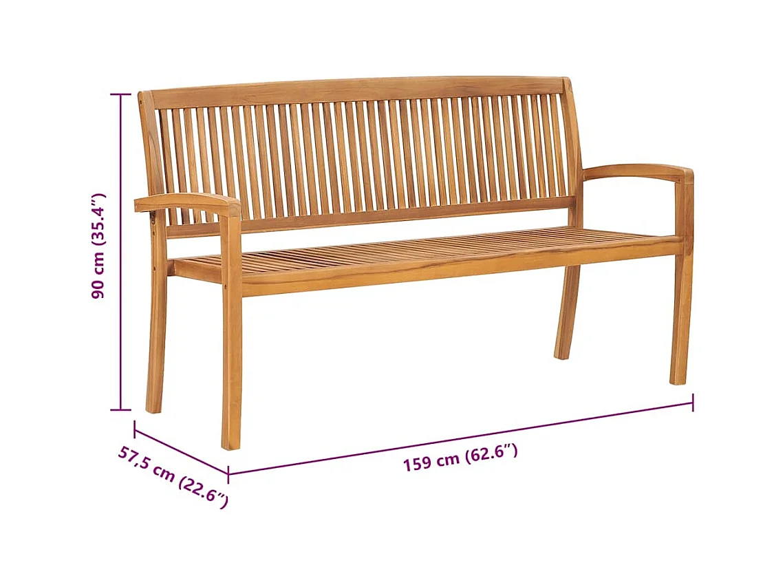 Banc 3 places empilable de jardin 159 cm Bois de teck solide