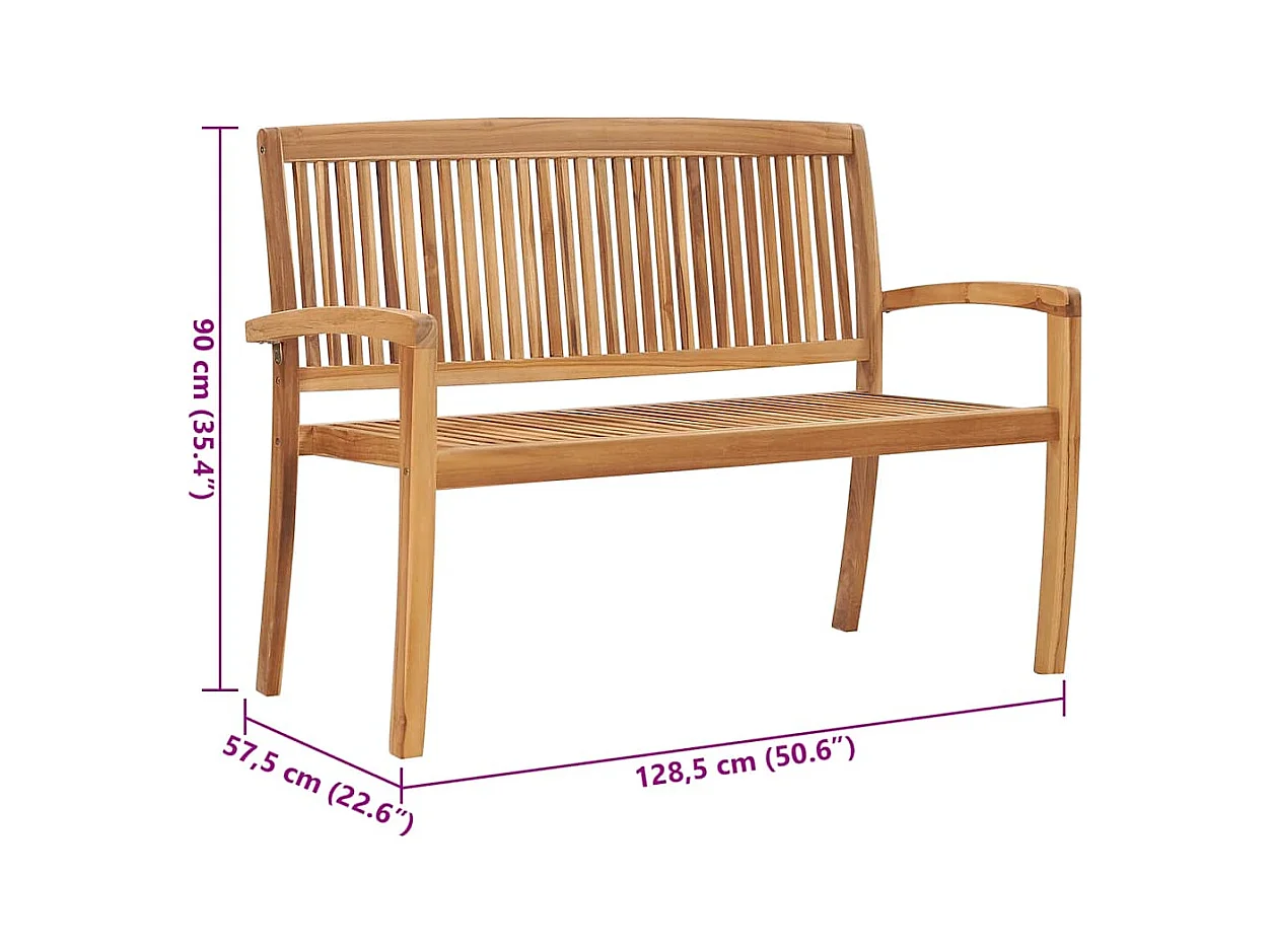 Panca da giardino impilabile e cuscino 128,5 cm Legno massello di teak
