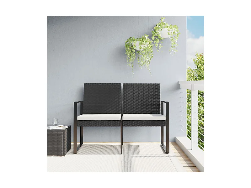 2-zits tuinbank met zwarte PP rotan kussens