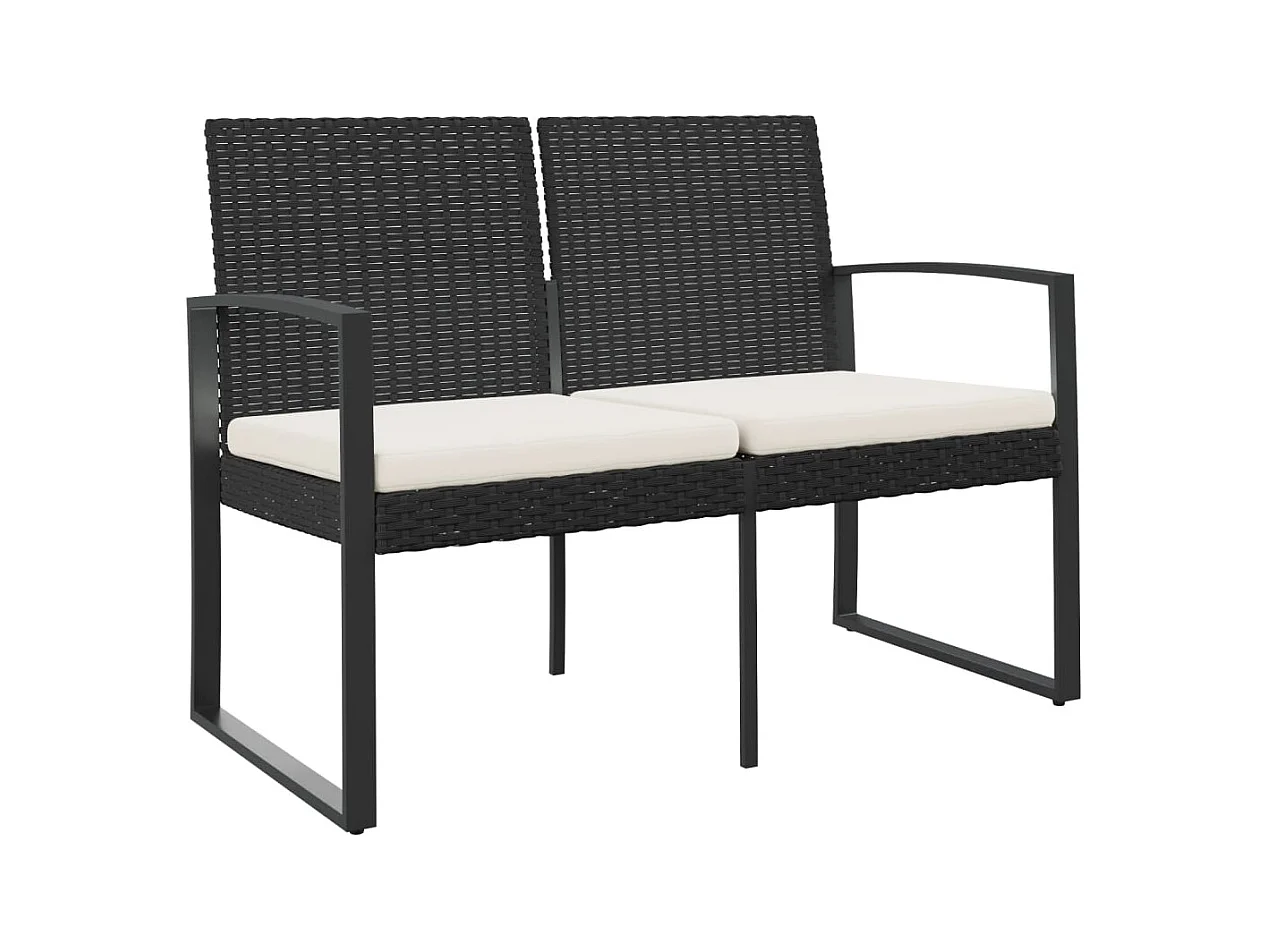 2-zits tuinbank met zwarte PP rotan kussens