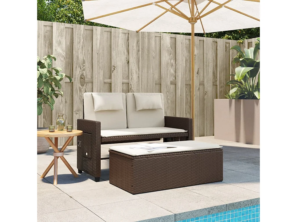 Banc inclinable de jardin avec coussins marron résine tressée