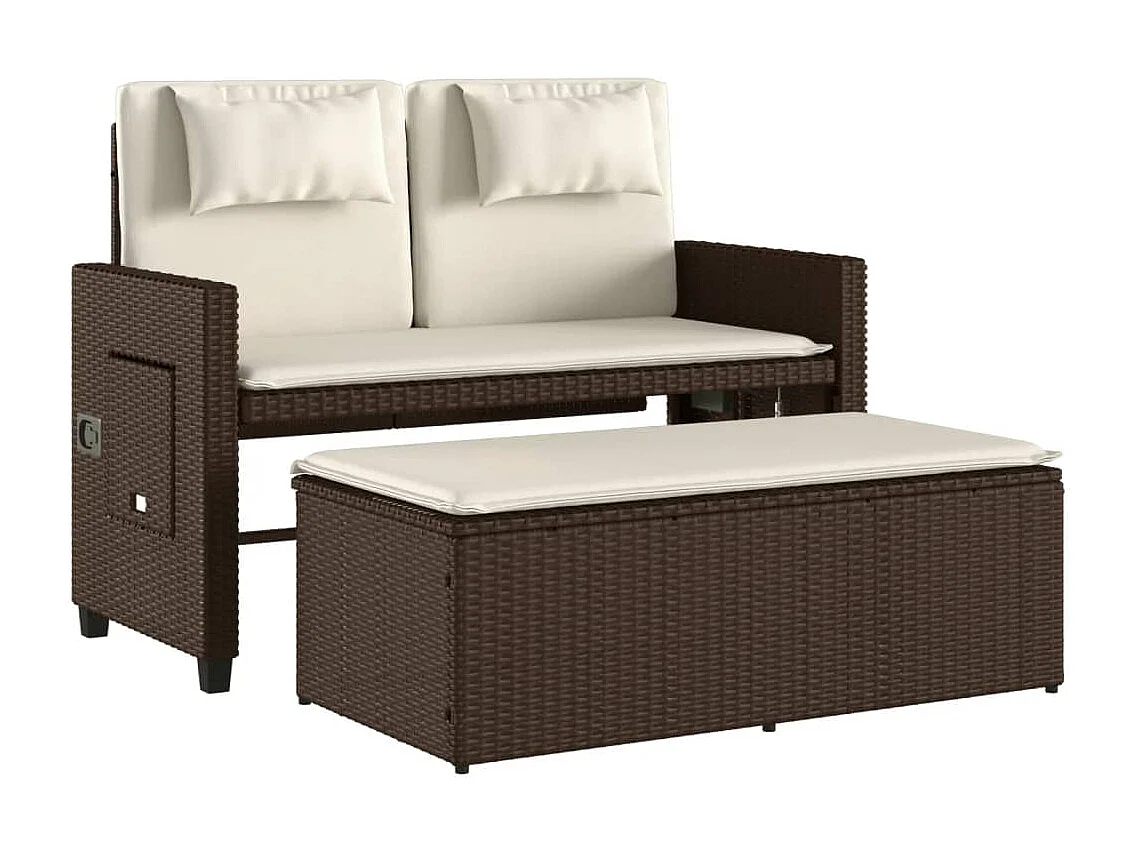 Banc inclinable de jardin avec coussins marron résine tressée