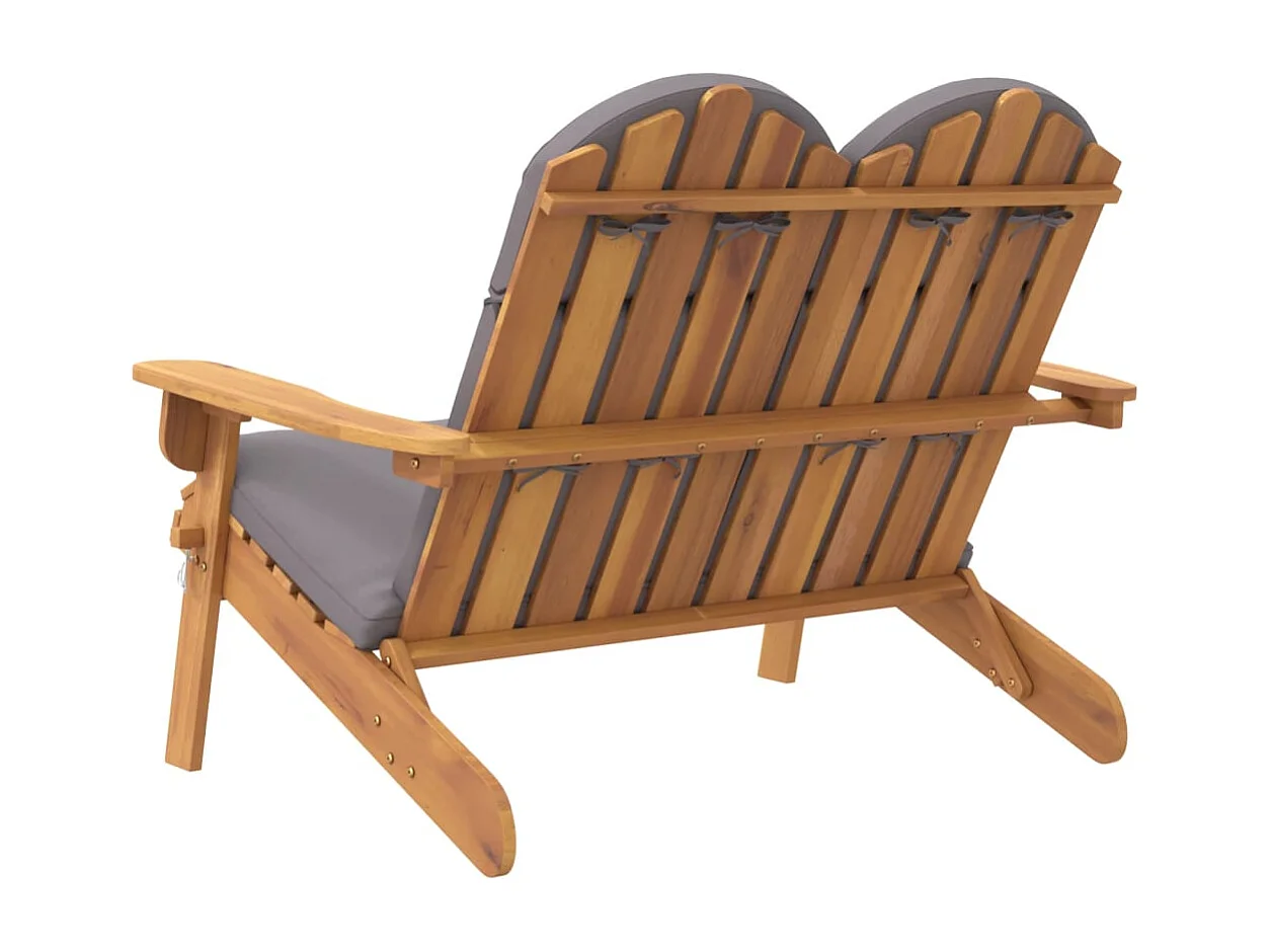Banco de jardín Adirondack y cojines de 126 cm de madera maciza de acacia