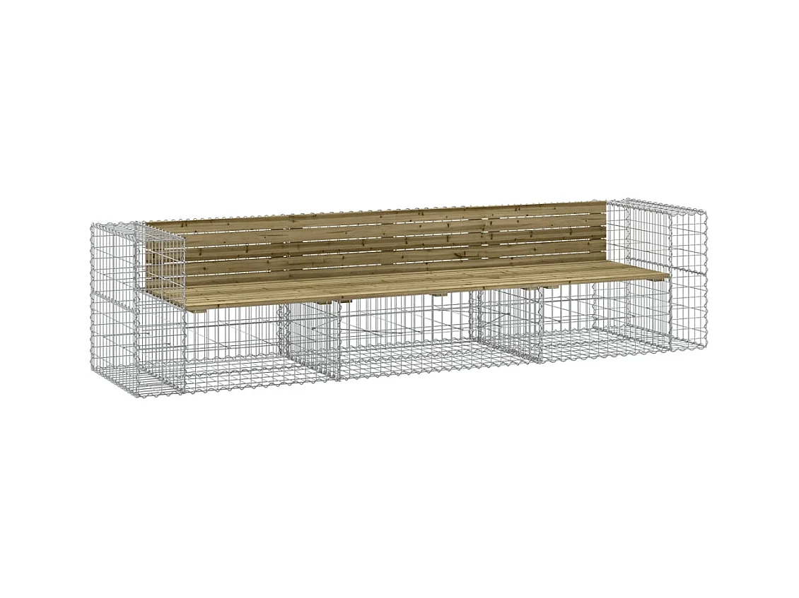 Banco de jardín de diseño de gaviones 287x71x65,5cm madera de pino impregnada