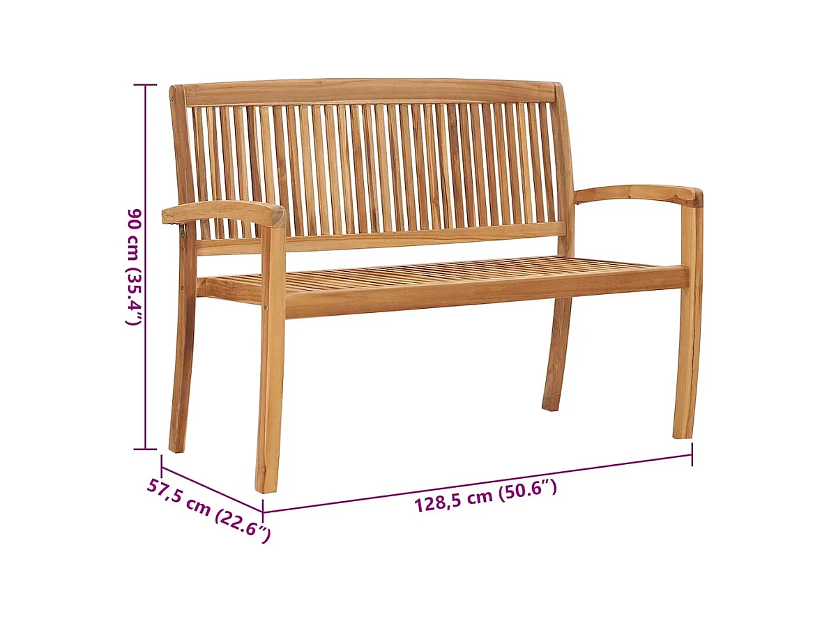 Banco de jardín apilable y cojín 128,5cm Madera maciza de teca