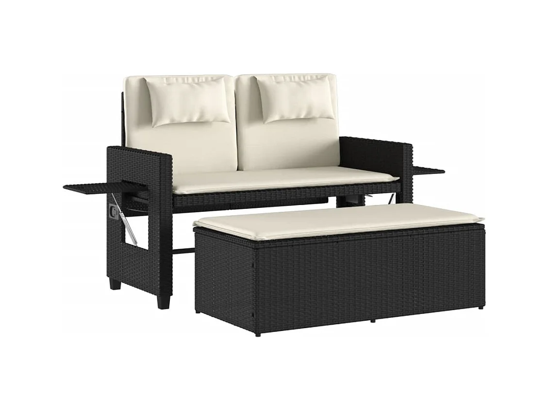 Banc inclinable de jardin avec coussins noir résine tressée