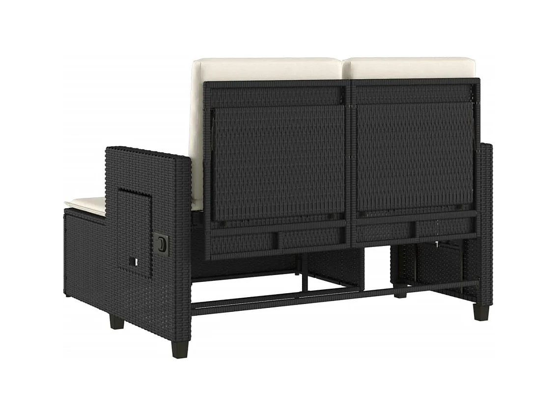 Banc inclinable de jardin avec coussins noir résine tressée