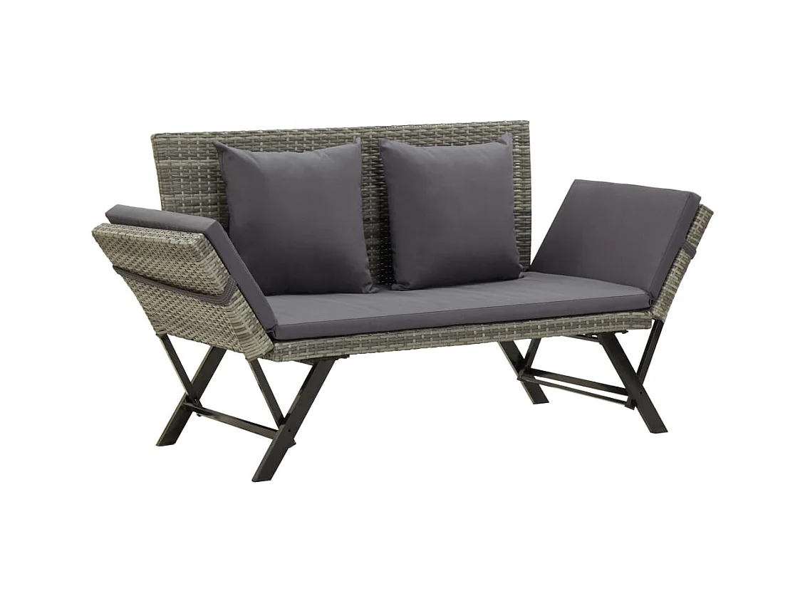 Banco de jardín con cojines 176 cm Mimbre de resina gris