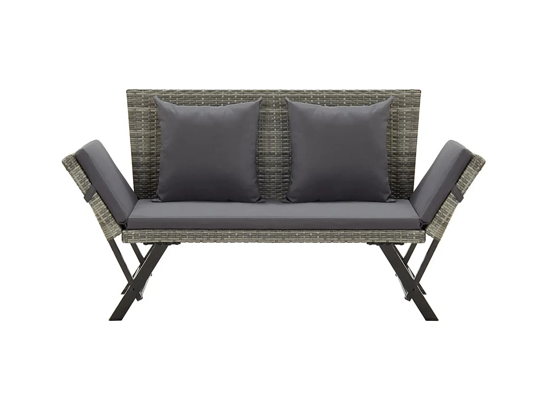 Banco de jardín con cojines 176 cm Mimbre de resina gris