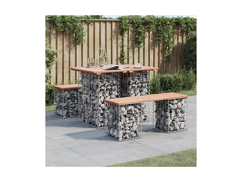 Banco de jardín de diseño gavión 100x70x72cm madera maciza de abeto Douglas