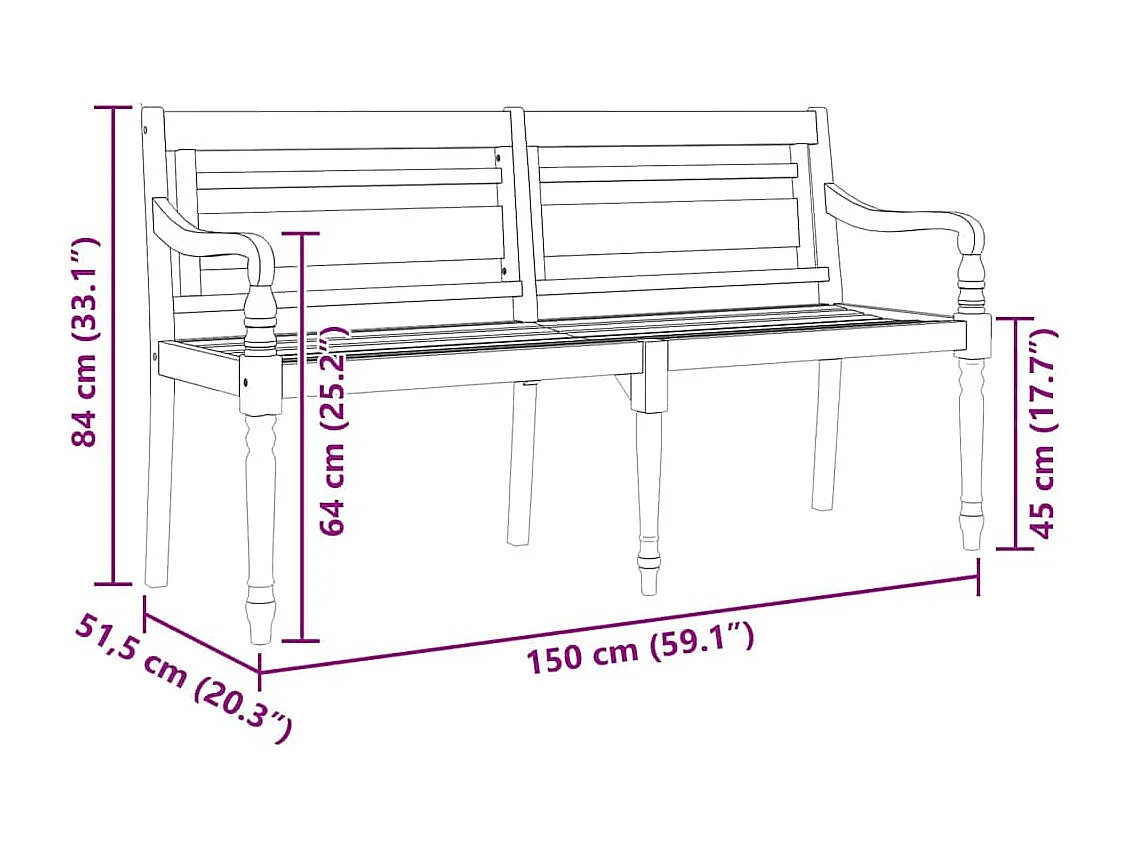 Panca Batavia 150 cm Legno massello di teak