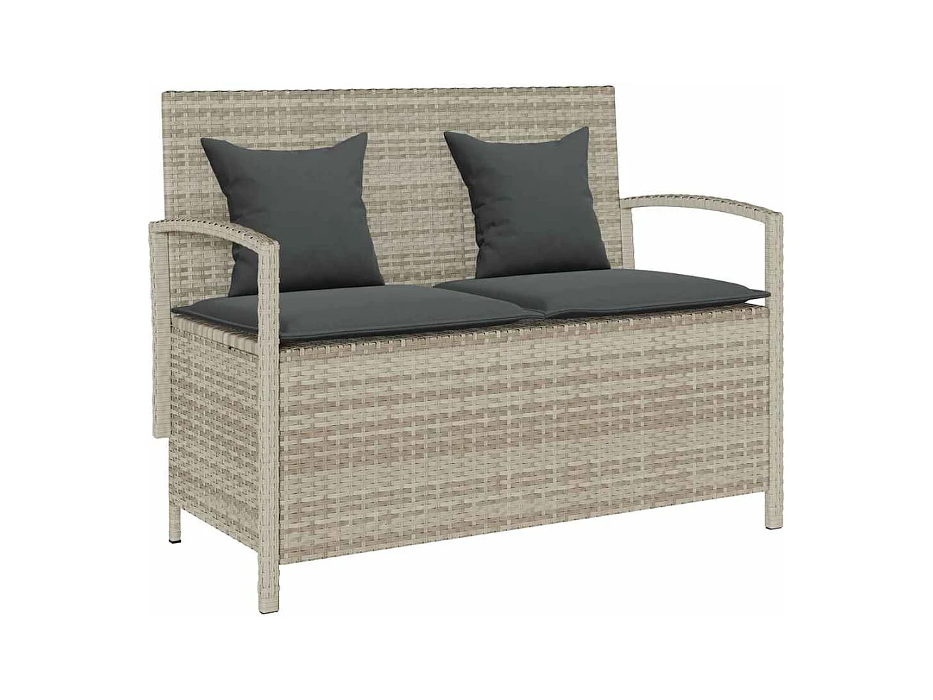 Panca contenitore da giardino con cuscino in polyrattan grigio chiaro