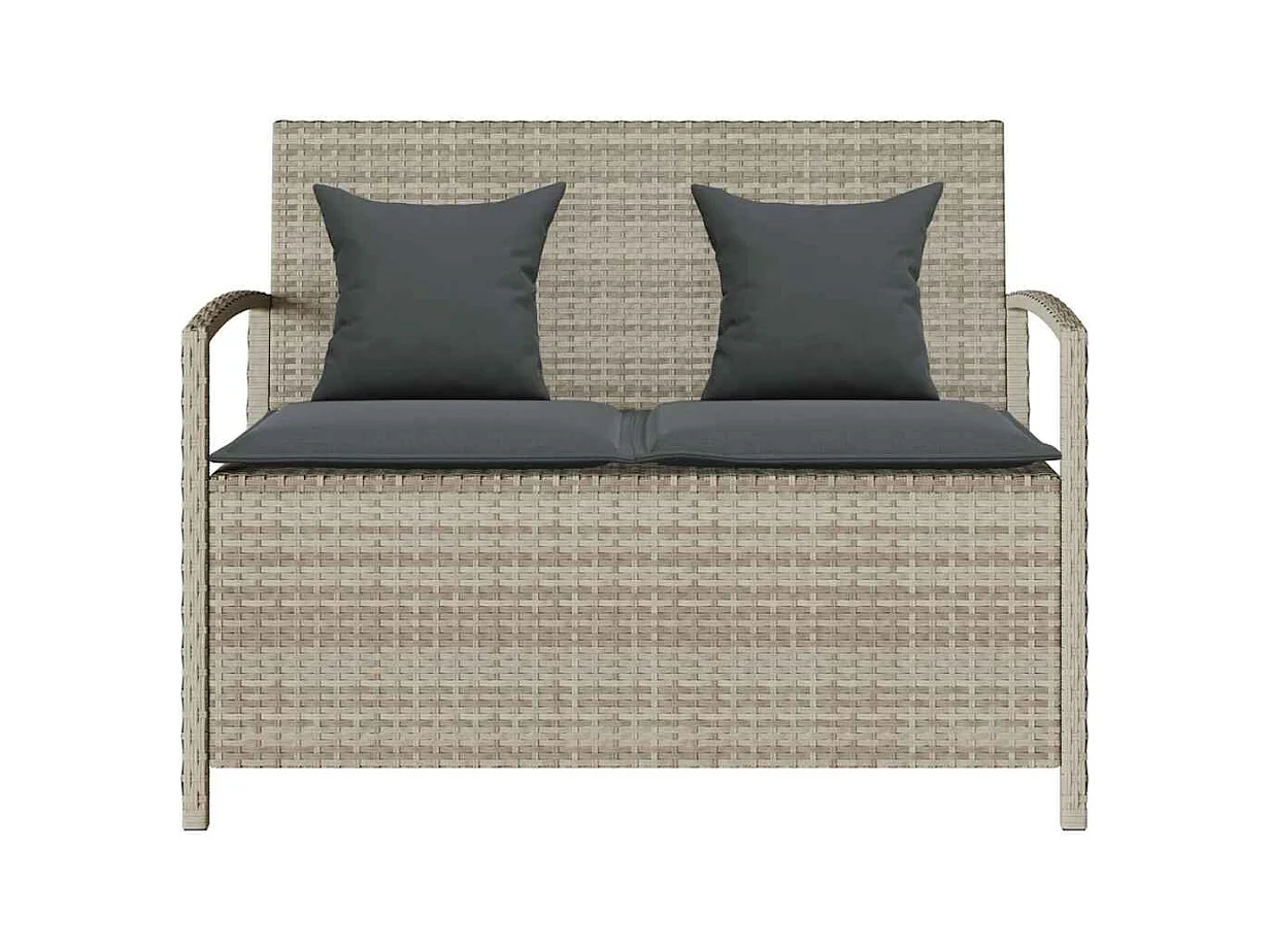 Panca contenitore da giardino con cuscino in polyrattan grigio chiaro