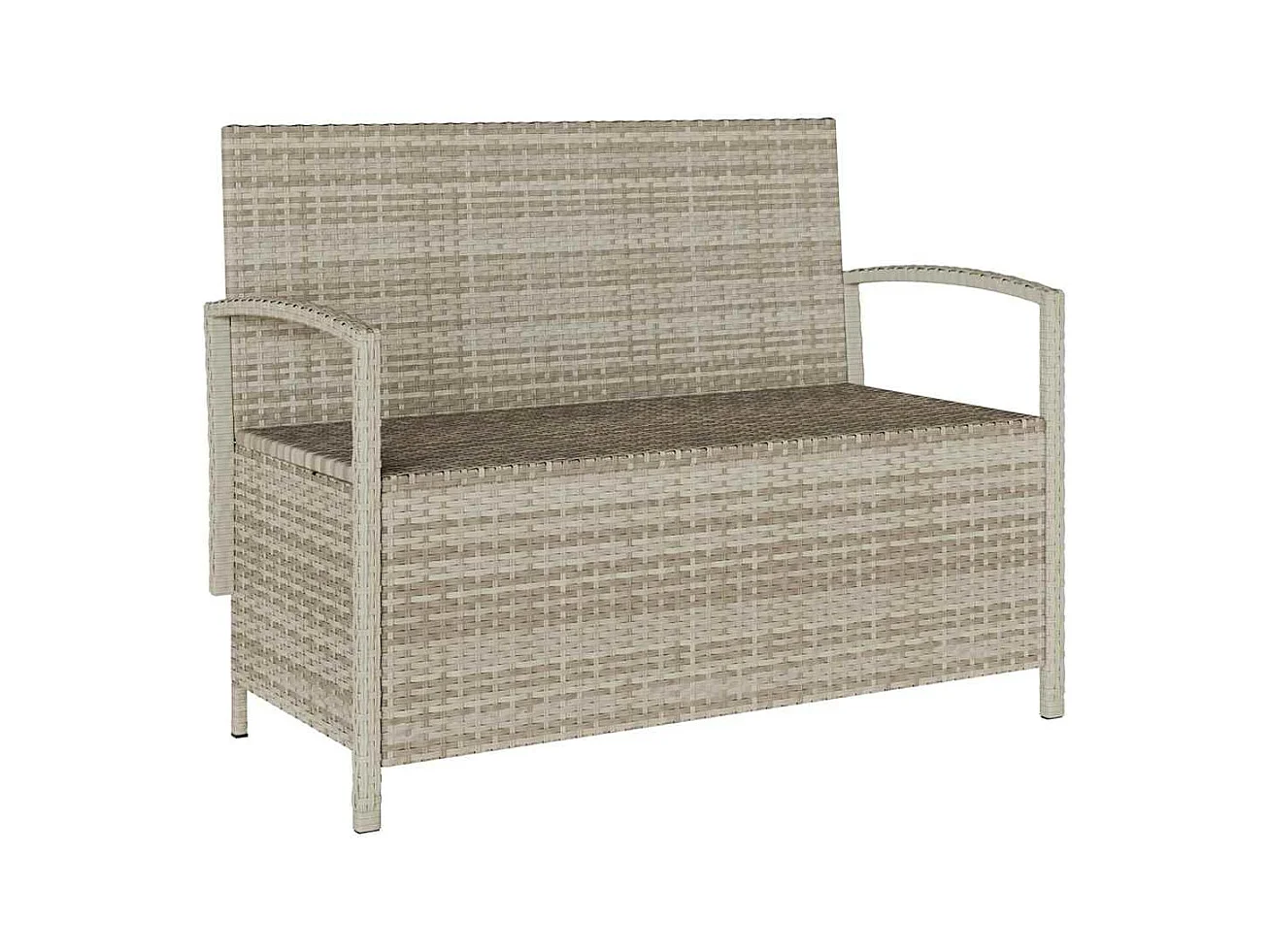 Panca contenitore da giardino con cuscino in polyrattan grigio chiaro