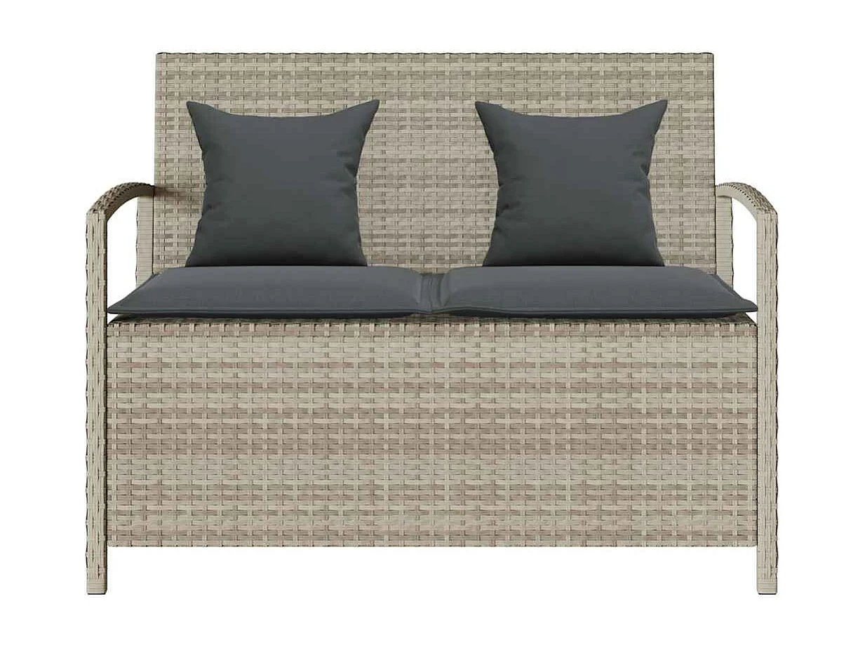 Panca contenitore da giardino con cuscino in polyrattan grigio chiaro