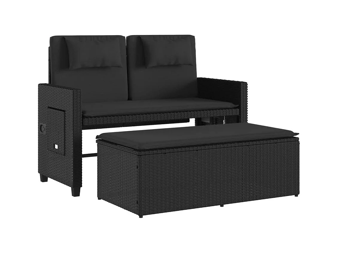 Banc inclinable de jardin avec coussins noir résine tressée
