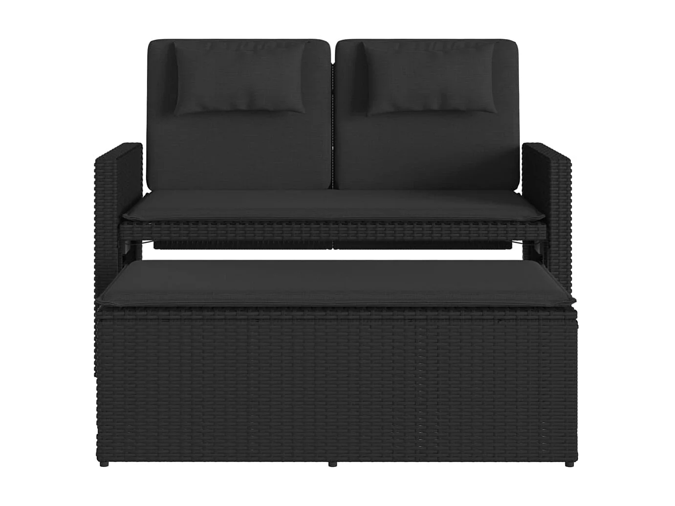 Banc inclinable de jardin avec coussins noir résine tressée