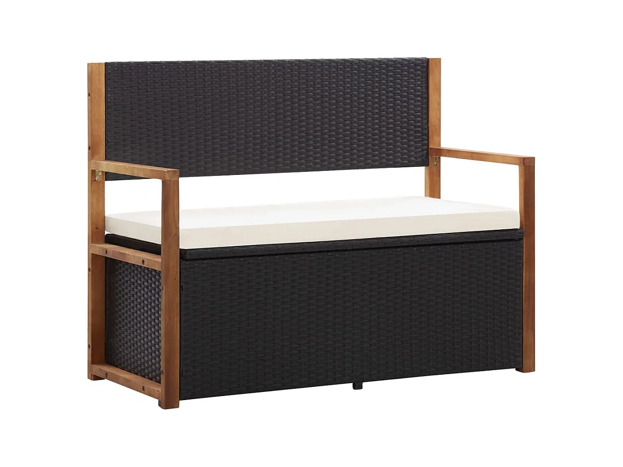 Banco de jardín 115 cm Resina mimbre y madera de acacia Negro