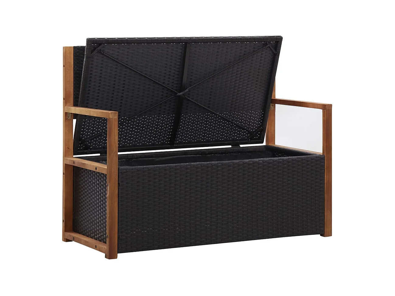 Banco de jardín 115 cm Resina mimbre y madera de acacia Negro