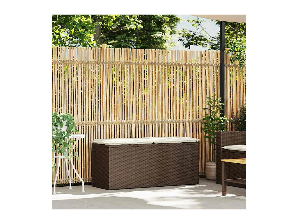 Banc de jardin avec coussin marron 110x40x44 cm résine tressée