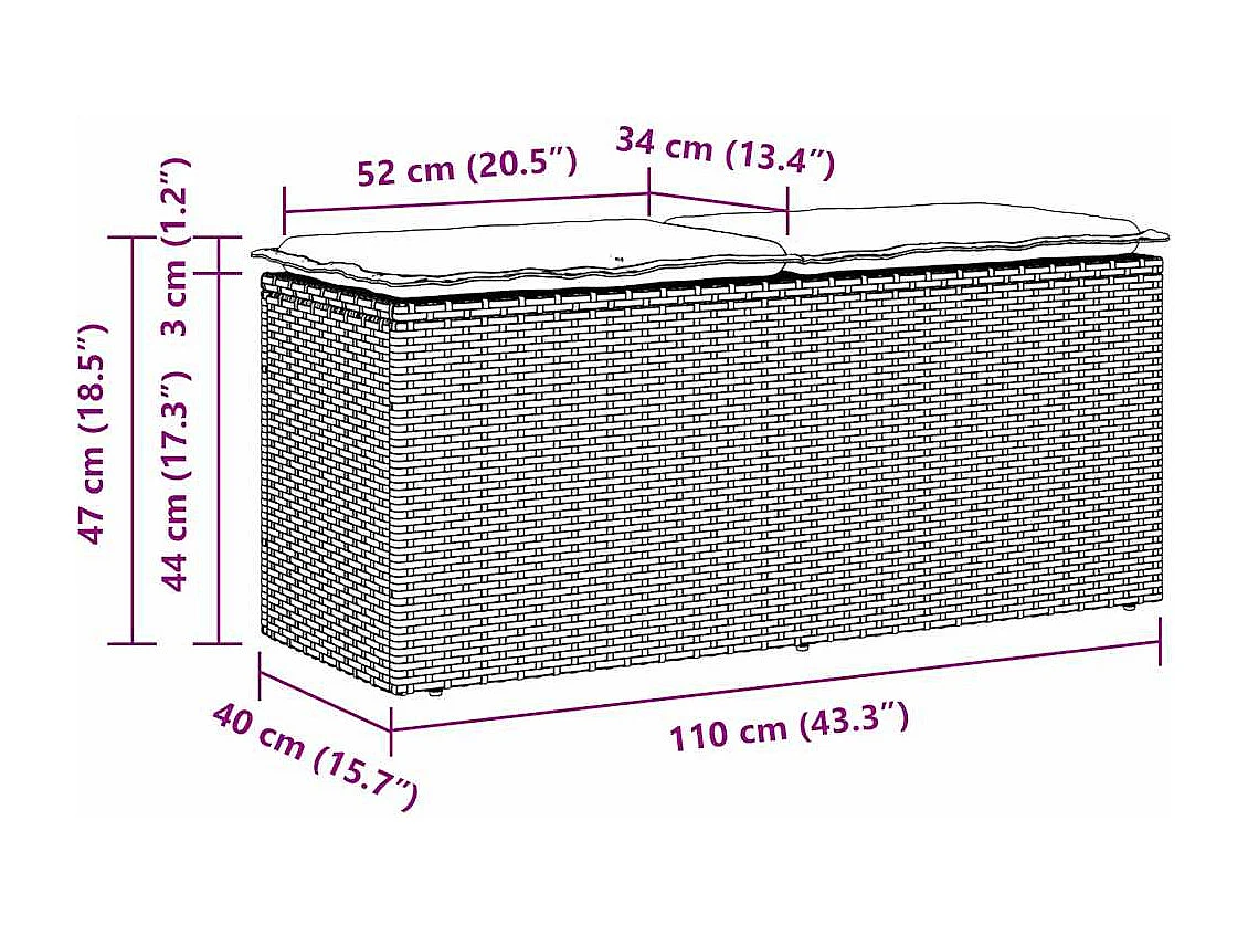 Banc de jardin avec coussin marron 110x40x44 cm résine tressée