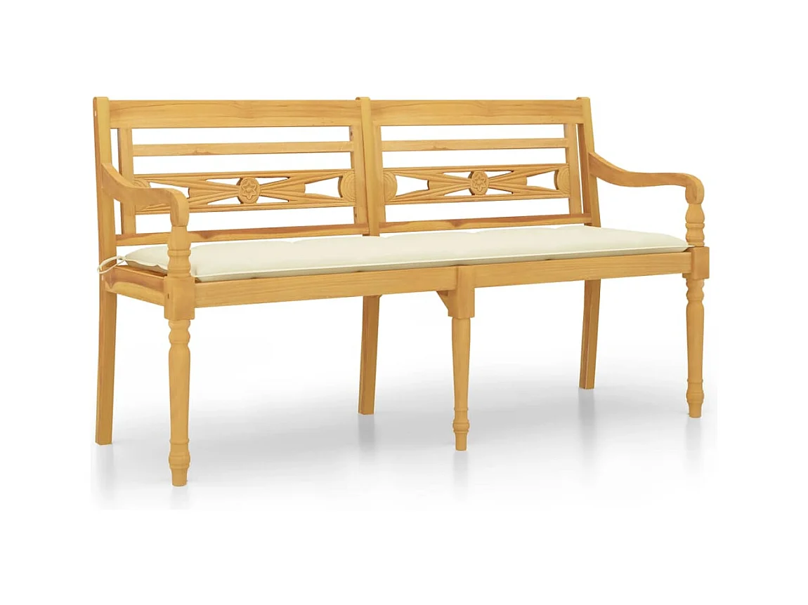 Banc Batavia avec coussin crème 150 cm Bois de teck massif