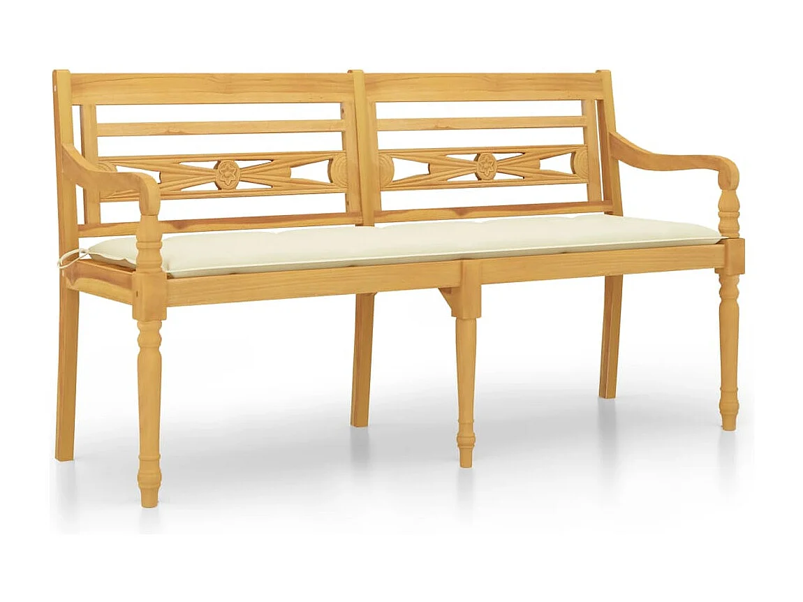 Banc Batavia avec coussin crème 150 cm Bois de teck massif