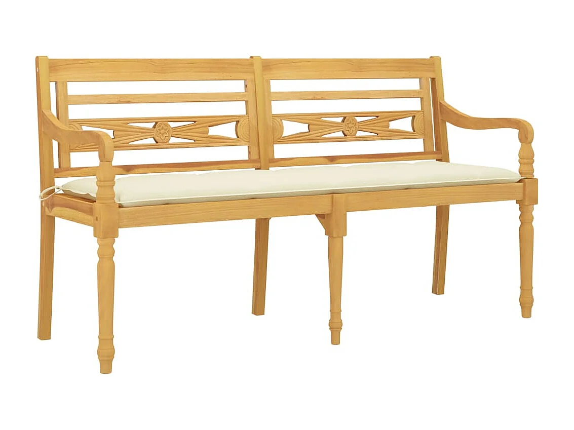 Banc Batavia avec coussin crème 150 cm Bois de teck massif