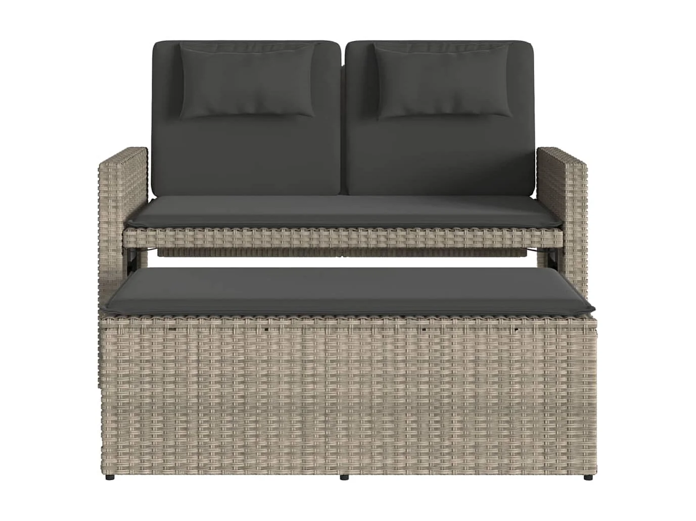 Panca da giardino reclinabile e cuscini in resina intrecciata grigio chiaro