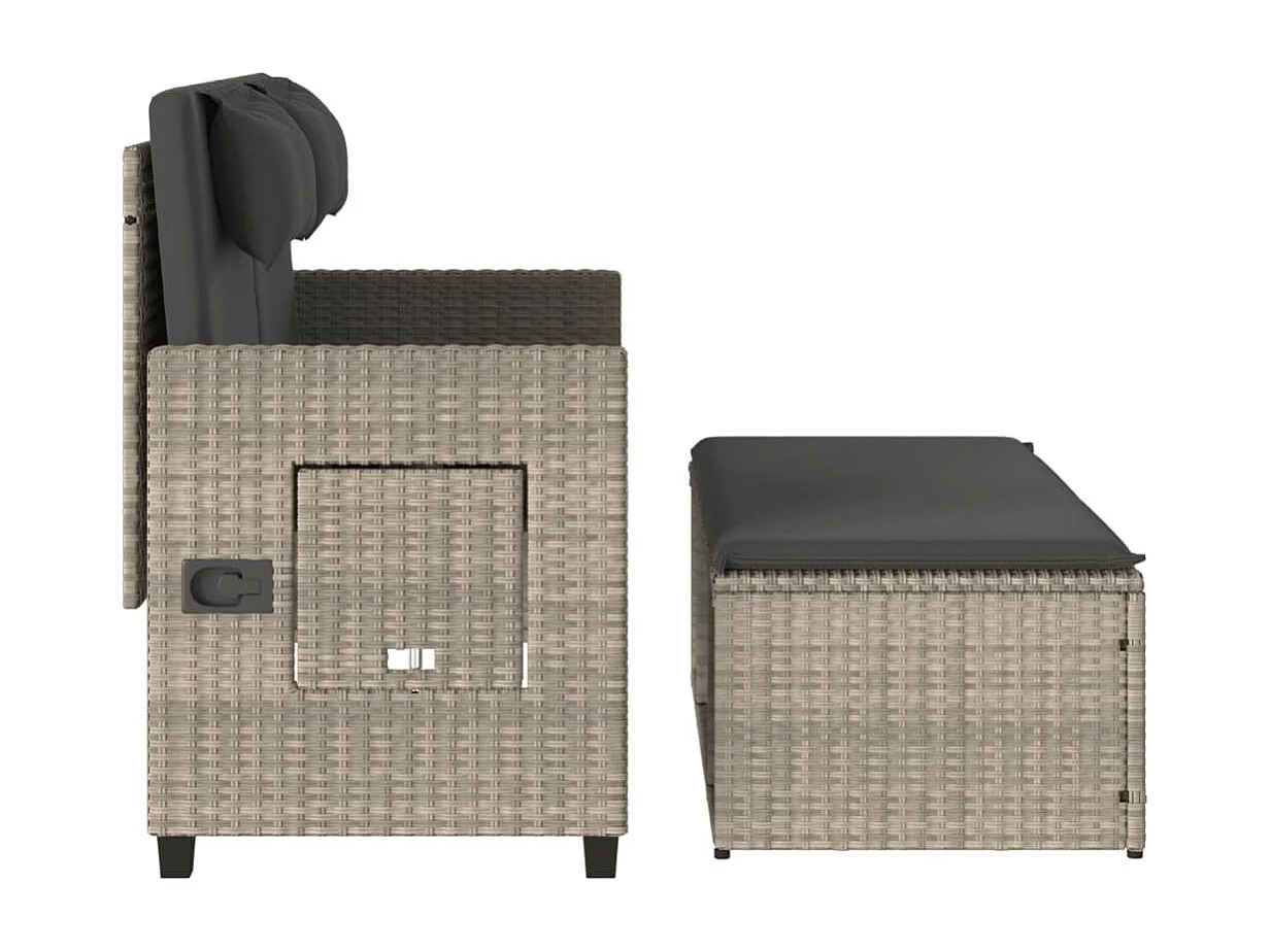 Panca da giardino reclinabile e cuscini in resina intrecciata grigio chiaro