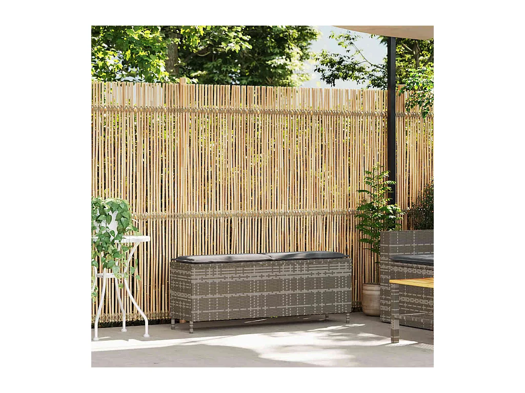 Panca da giardino con cuscino grigio 110x30x40,5 cm in resina intrecciata