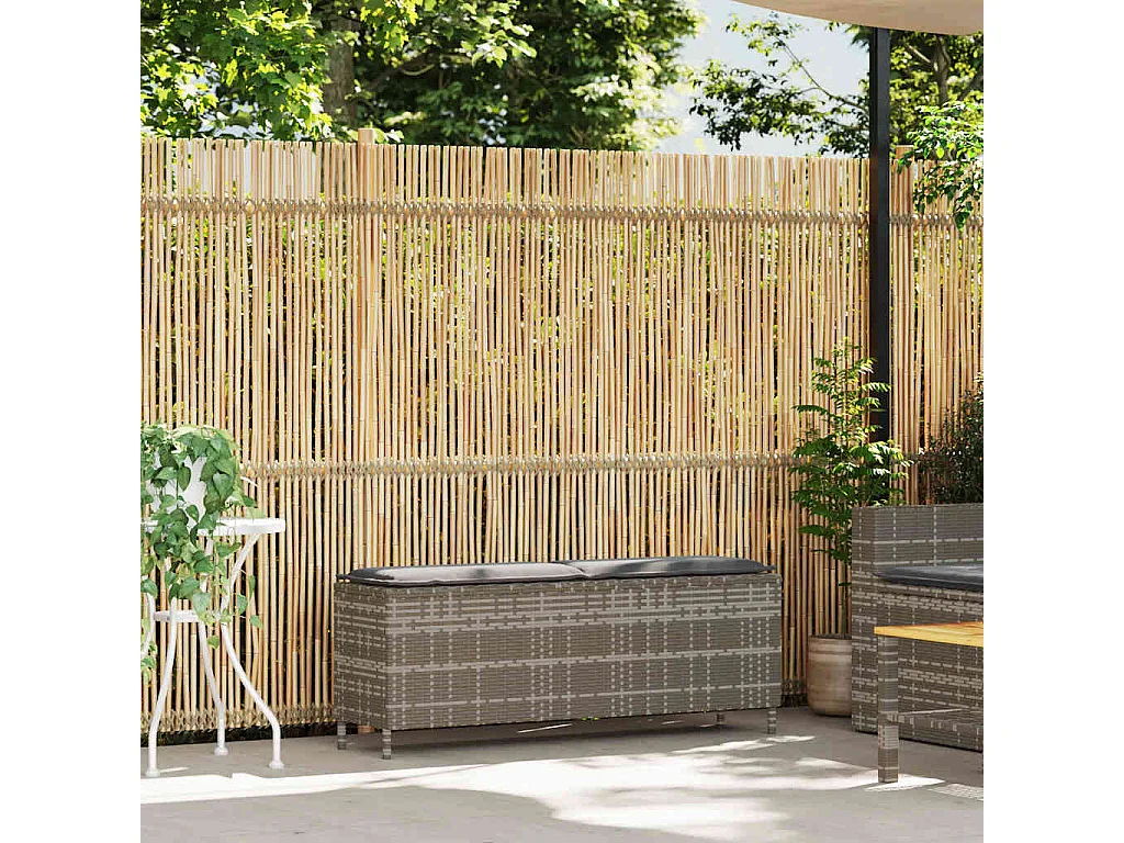 Panca da giardino con cuscino grigio 110x30x40,5 cm in resina intrecciata