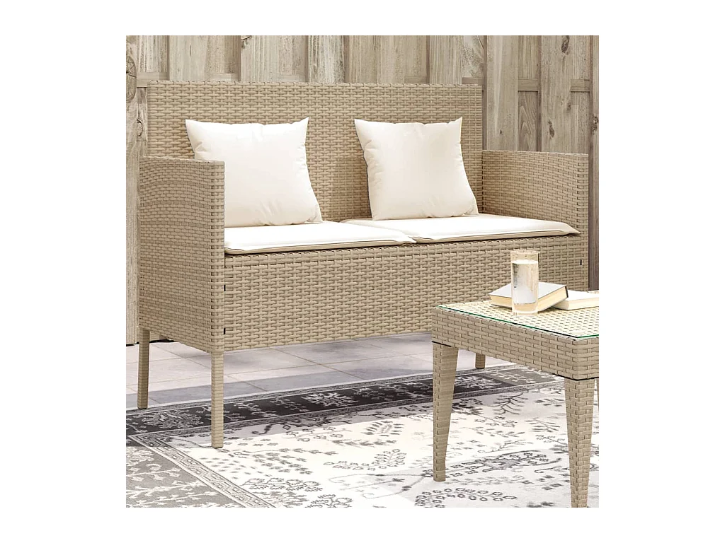 Tuinbank met beige geweven harskussens