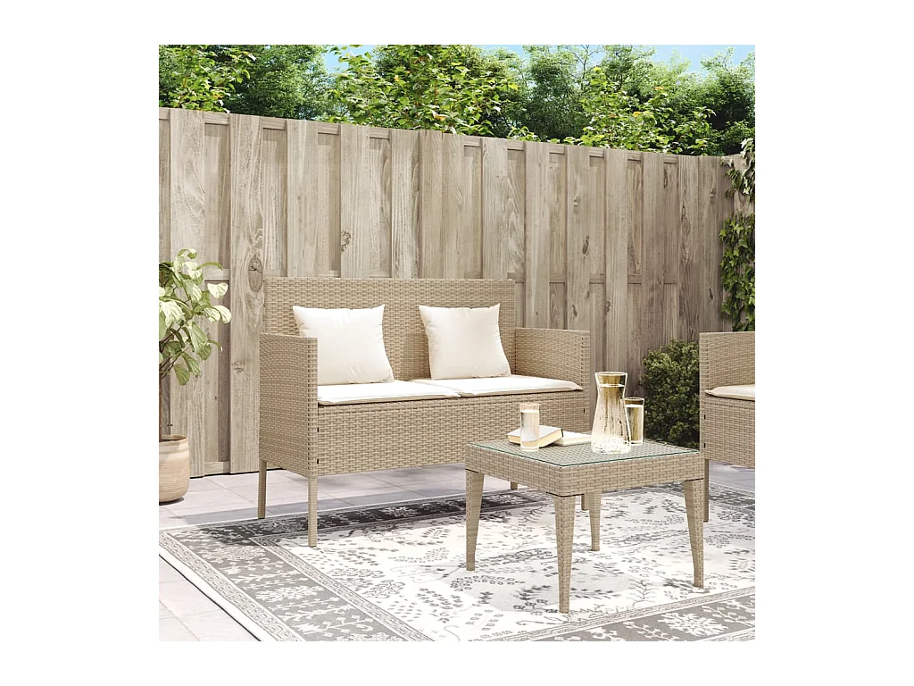 Tuinbank met beige geweven harskussens