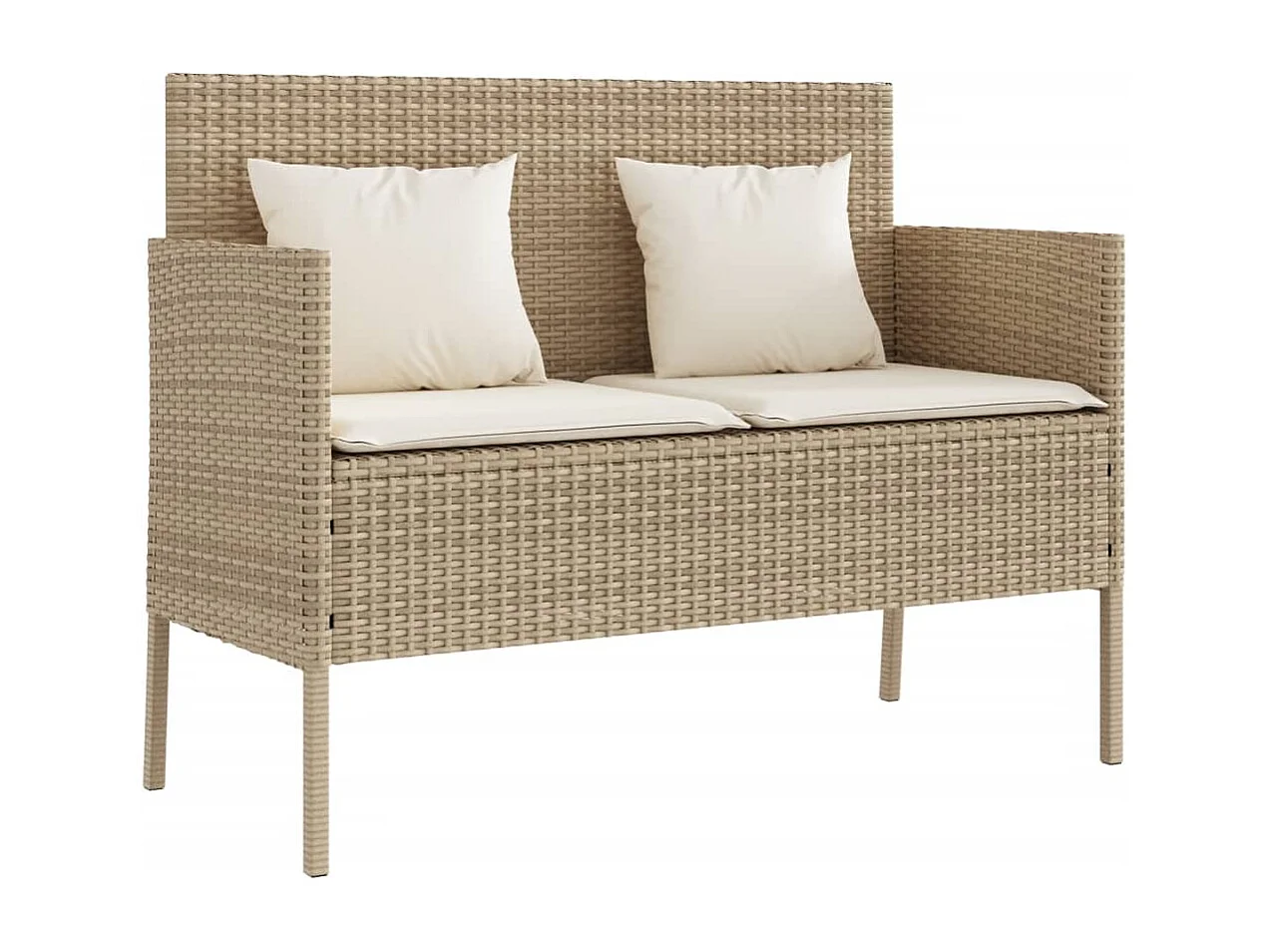 Banco de jardín con cojines de resina tejida beige