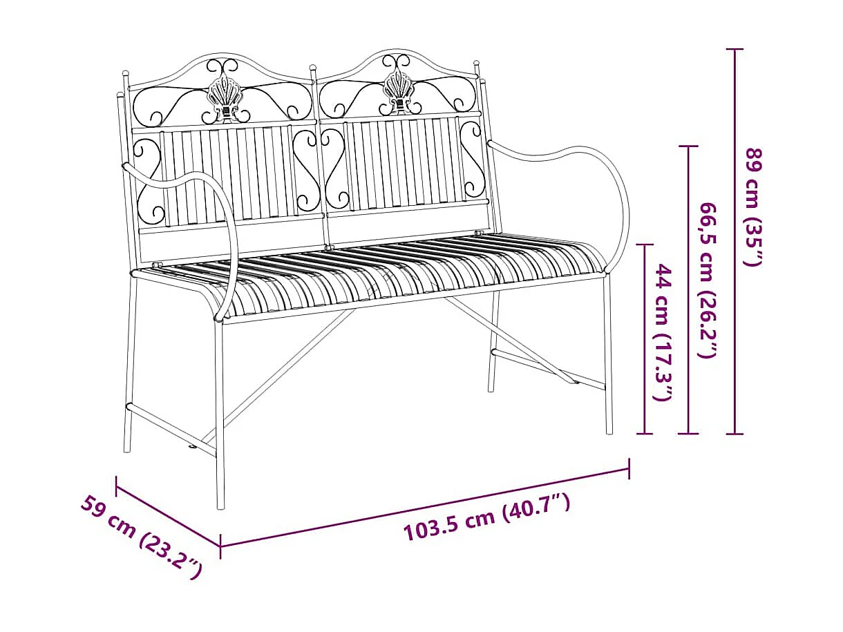 Banc de jardin Noir 104 x 54 x 93cm Acier