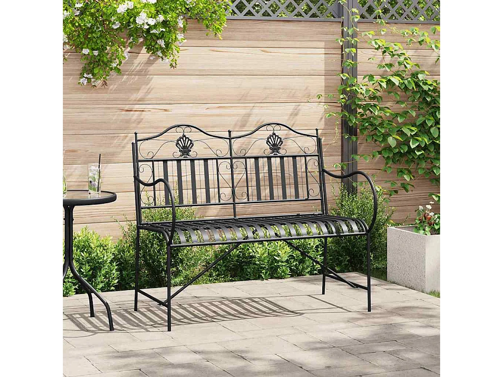 VidaXL Panca Da Giardino In WPC E Acciaio - Seduta 116 Cm Nero - Arredo Esterno Resistente Con Doghe In Composito Legno-Plastica - 2