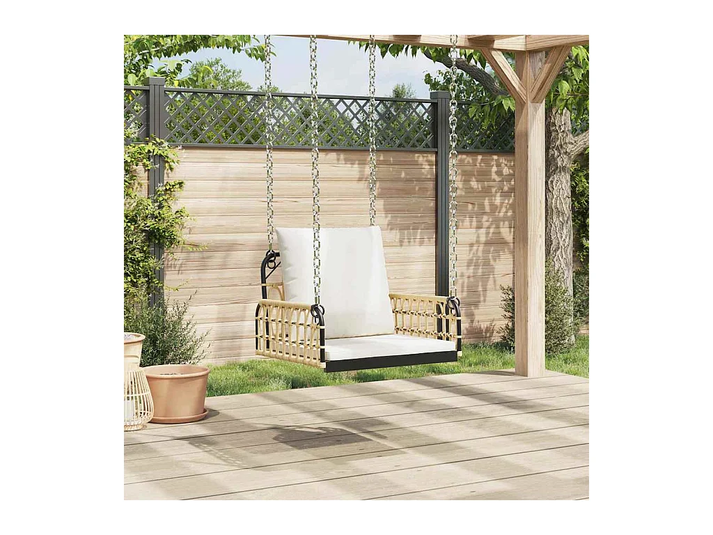 Asiento de columpio con cojines 63x58x39 cm resina tejida acero