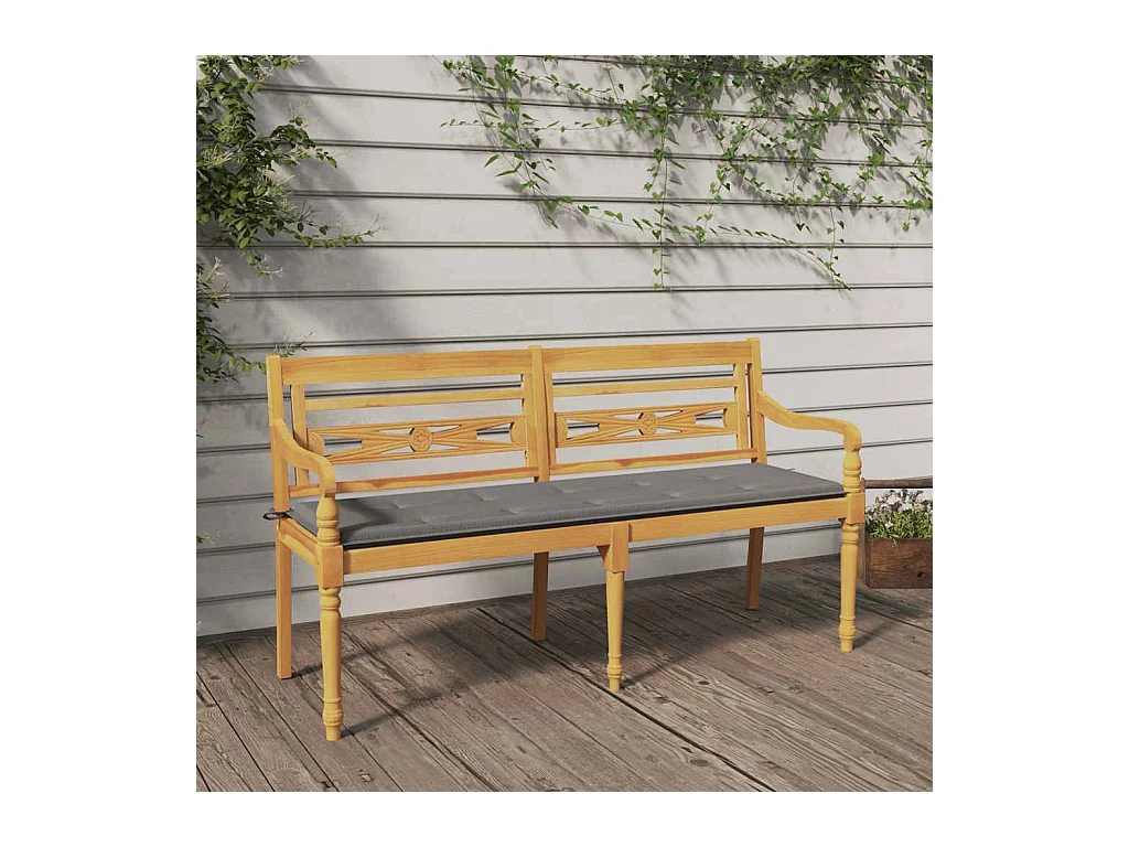 Batavia Bank mit grauem Kissen 150 cm Massivholz Teak