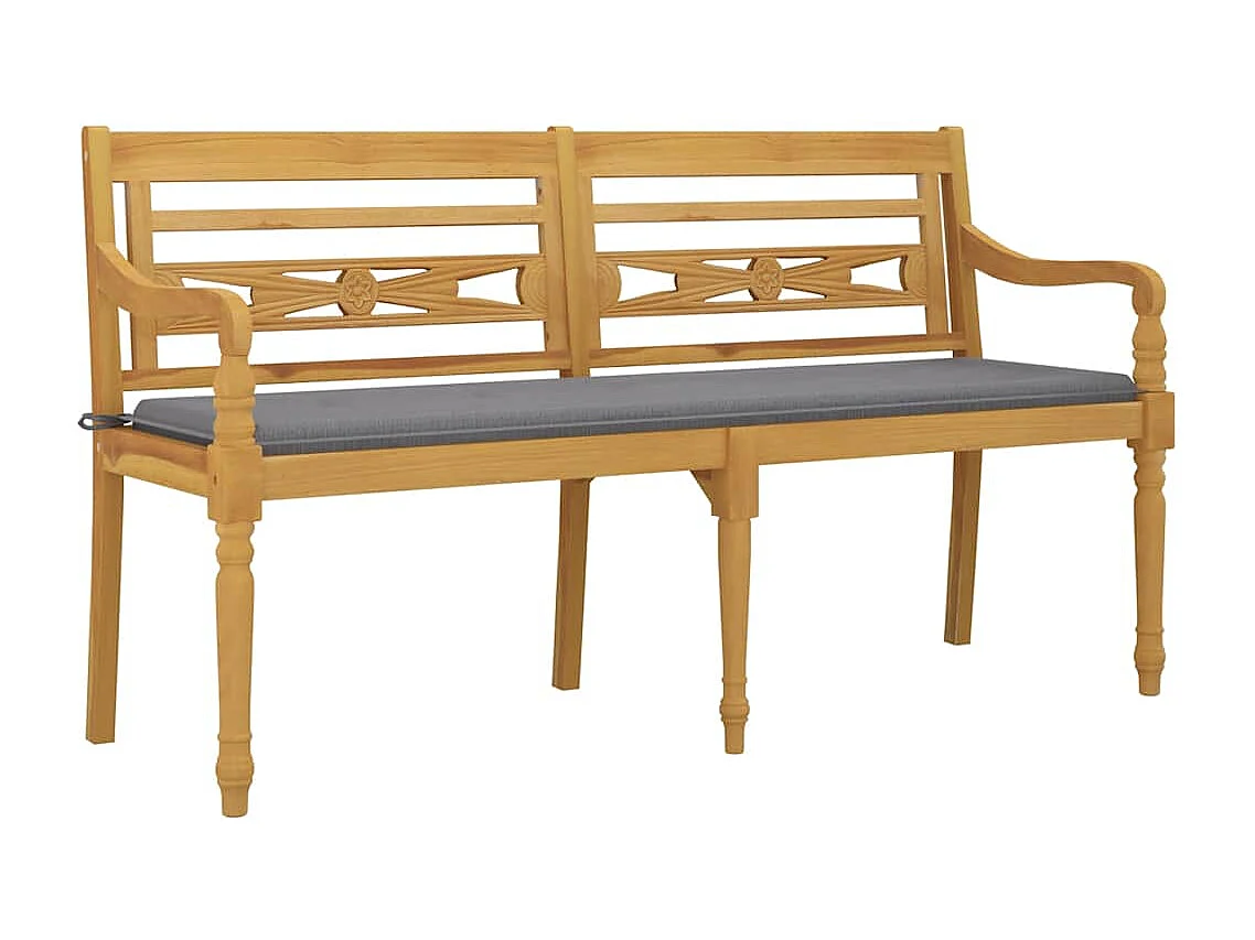Panca Batavia con cuscino grigio 150 cm Legno massello di teak