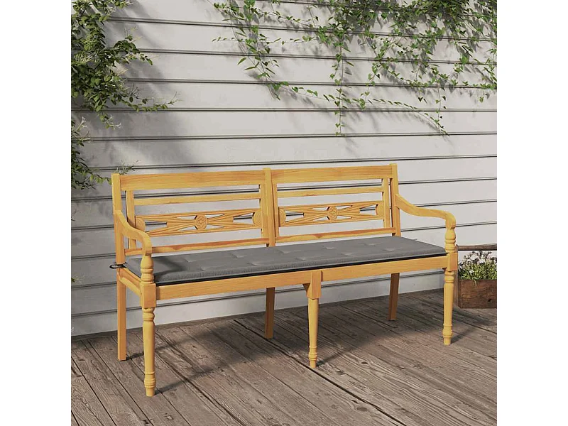 Banc Batavia avec coussin gris 150 cm Bois de teck massif