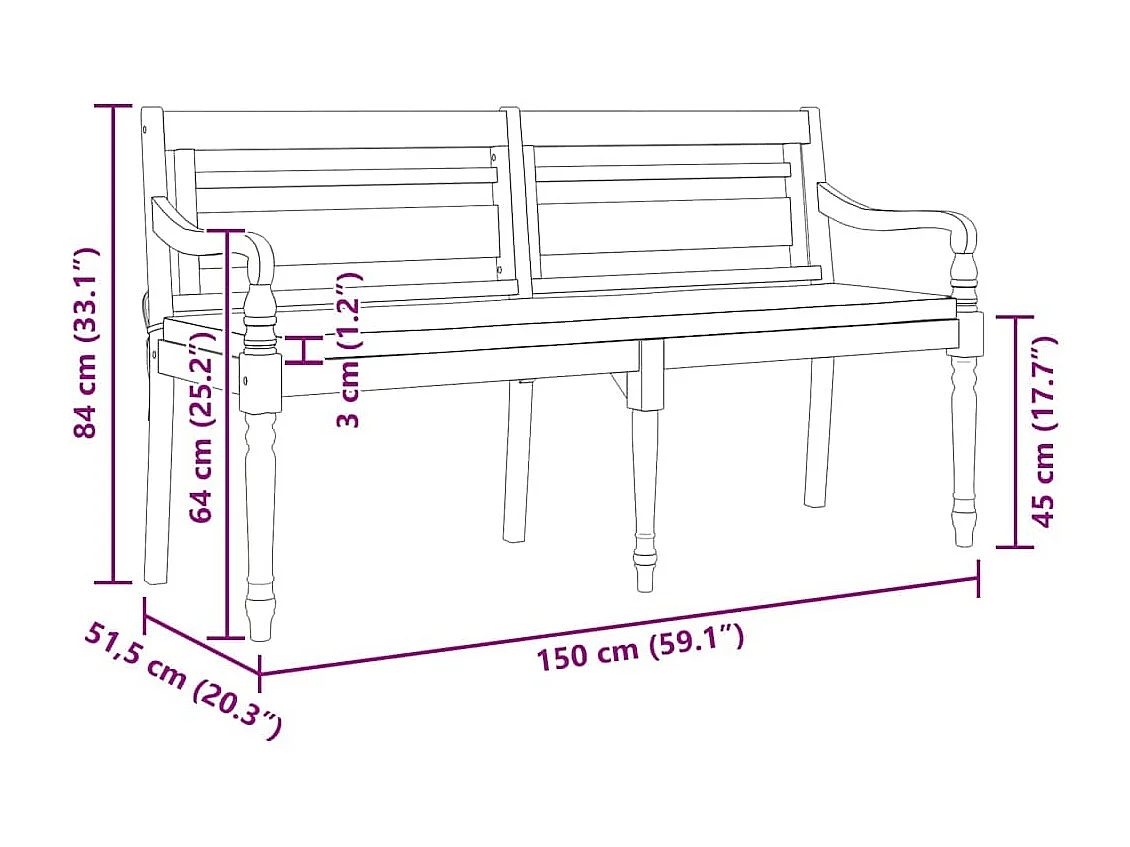 Banco Batavia con cojín 150 cm Madera maciza de teca