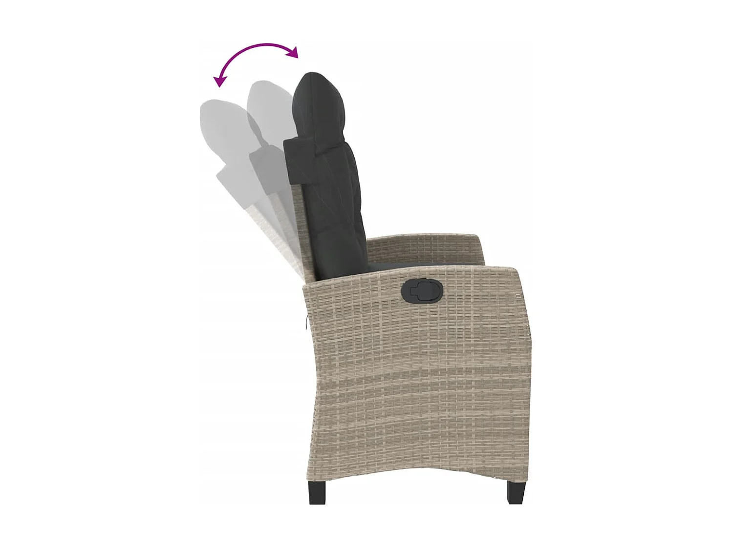 Panca da giardino reclinabile e cuscini in resina intrecciata grigio chiaro