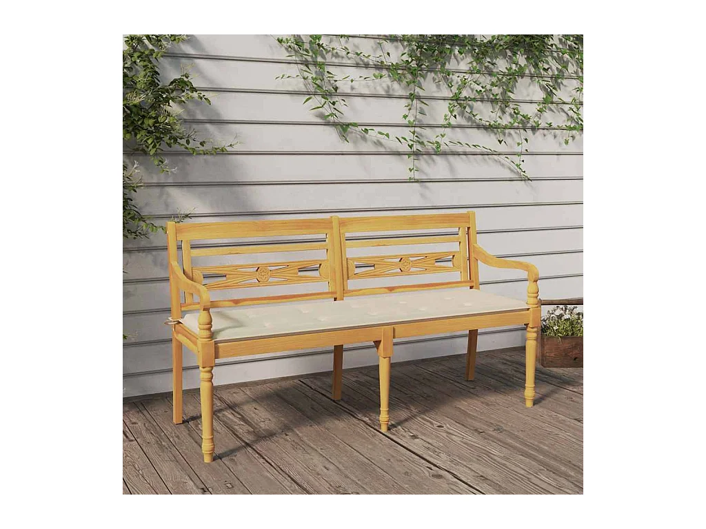 Banc Batavia avec coussin crème 150 cm Bois de teck massif