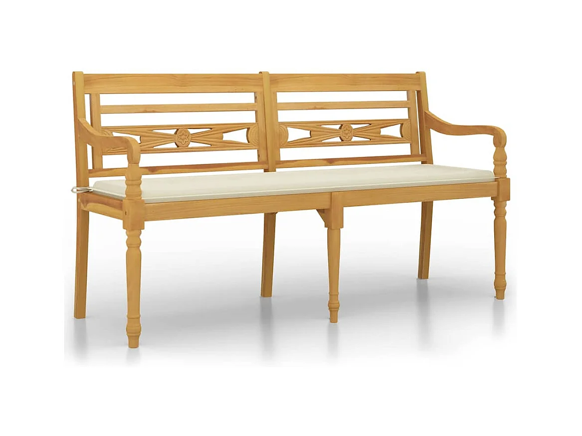 Banc Batavia avec coussin crème 150 cm Bois de teck massif