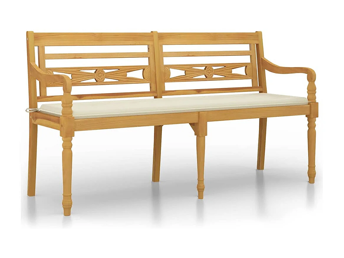 Banc Batavia avec coussin crème 150 cm Bois de teck massif