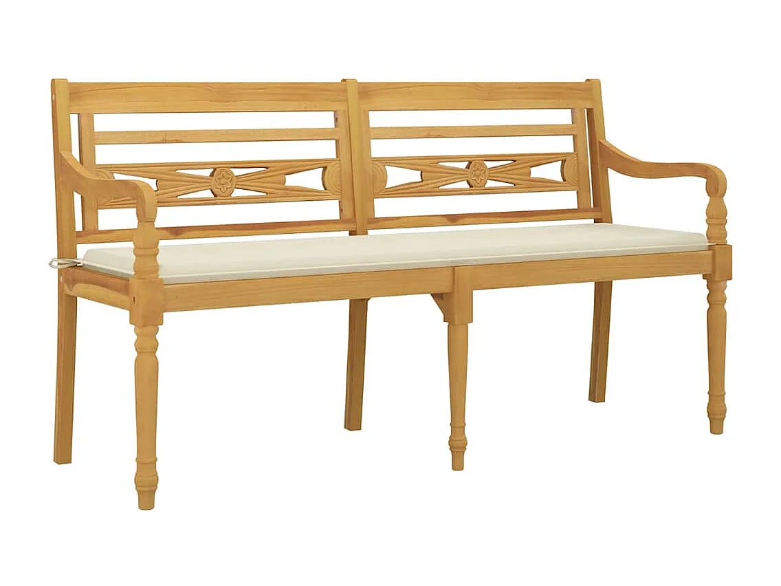 Banc Batavia avec coussin crème 150 cm Bois de teck massif