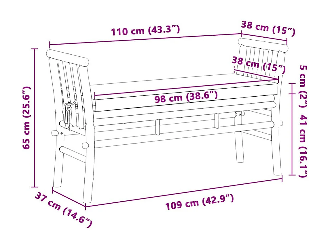 Banc de jardin avec coussin Marron 110 x 38 x 65cm Bambou